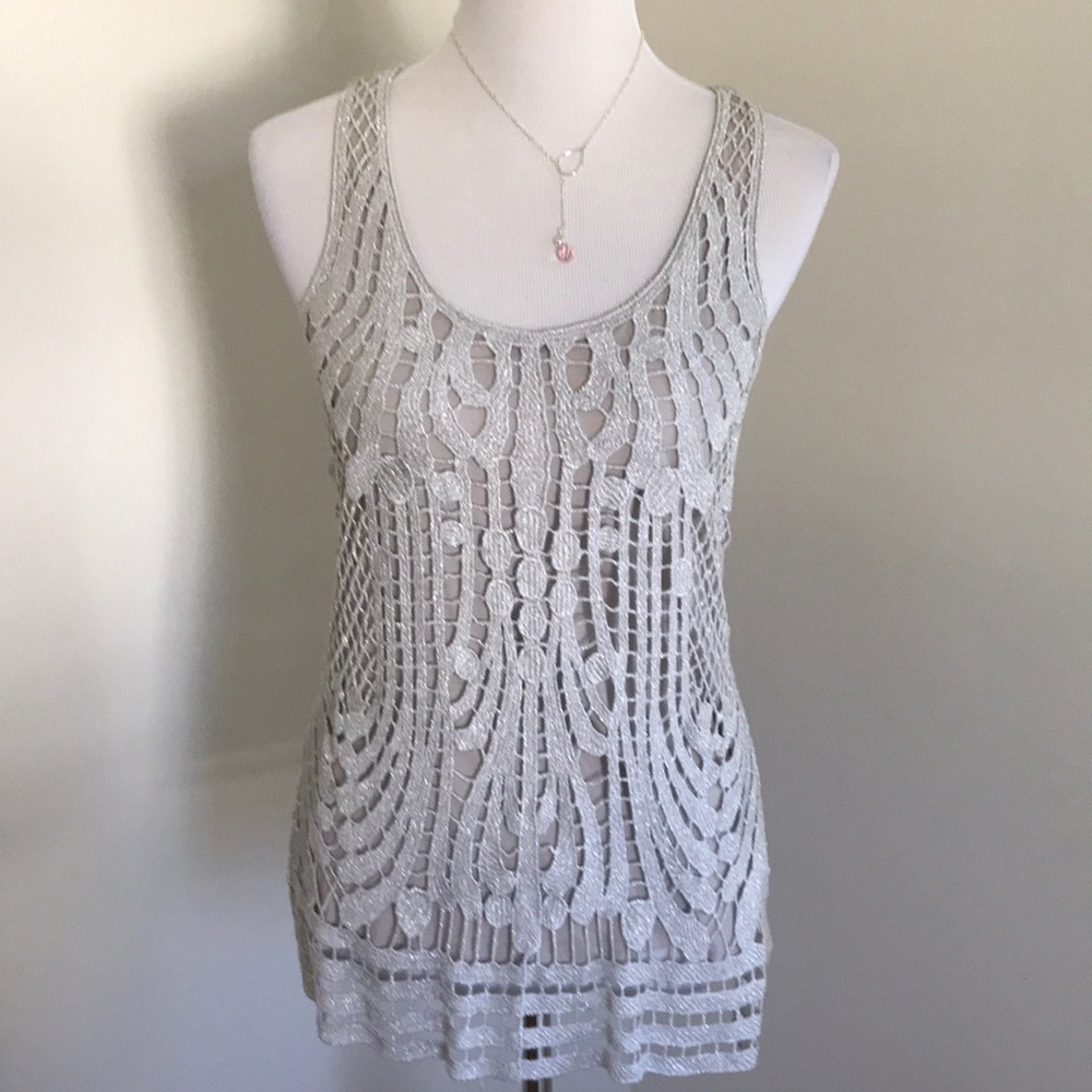 Express Silver/Taupe Lace Front Tank.